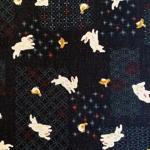 Patchwork Rabbits Sevenberry Japanese cotton fabric 83033-3-4 black