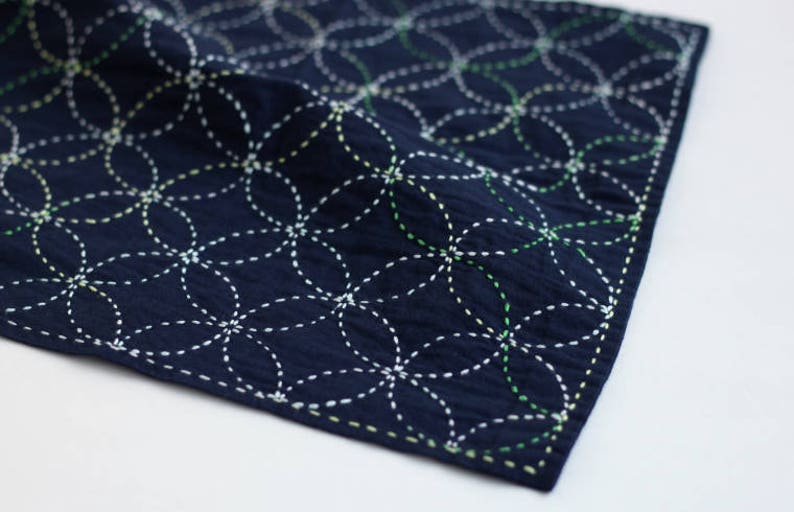 Yokota Seigaiha Waves Sashiko Fukin Japanese cotton sashiko sampler kit NAVY BLUE 843S-201