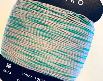Daruma #301 VARIEGATED silver gray and spring green Japanese Cotton SASHIKO thread 40 meter skein 20/4