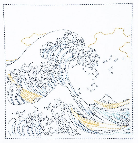 Olympus Hokusai Great Wave off Kanawawa Japanese Sashiko Cotton