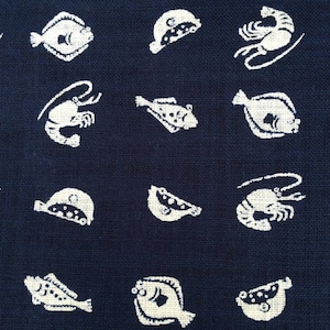 Sevenberry fish navy indigo blue Japanese cotton fabric 88223-10-1