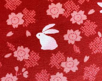 Rabbits and Cherry Blossoms Japanese cotton fabric 3060-27E red