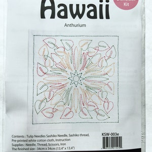 Tulip HAWAII &quot;Anthurium&quot; Sashiko World sampler kit with cotton fabric, thread, and needle from Japan