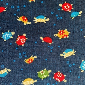 Colorful Turtles Japanese cotton fabric KW-3377-39-A blue