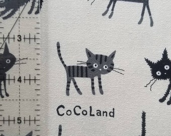 Cocoland Medium Cats Japanese Oxford Cotton Canvas in Black Cocoland Medium Cats Japanese Oxford Cotton Canvas in Black