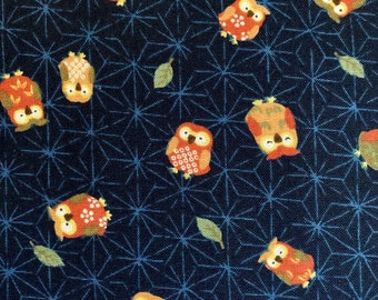 Owls and Stars Sevenberry Japanese cotton fabric 83033-2-1 blue