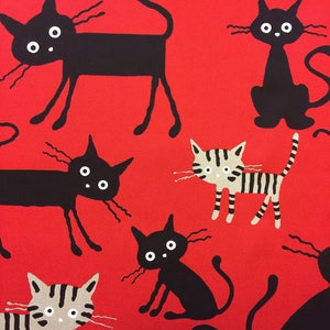 Cocoland Big Cats Japanese Oxford cotton canvas in black and red