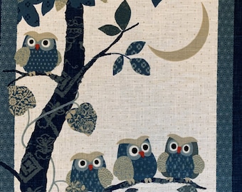 Japanese noren panel Happy Owls in a Tree KP7290-127 blue