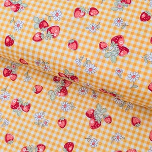 NEW Yuwa - Strawberry Picnic Cotton Sheeting Japanese Fabric - Yellow AT829949-C