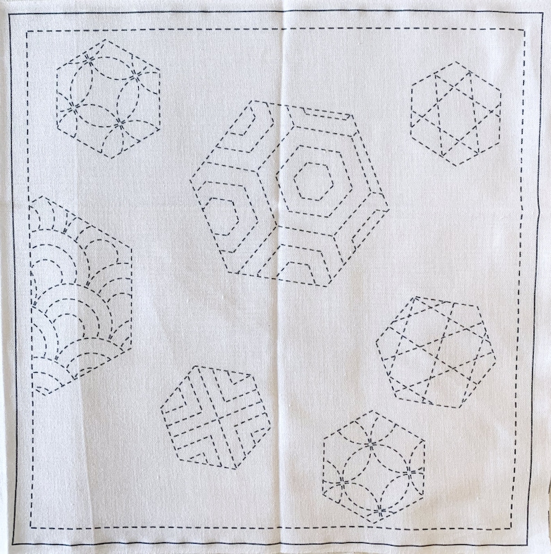 Seigaiha /& Hexies hana fukin towel sashiko sampler 100/% cotton washout design SW380-2C