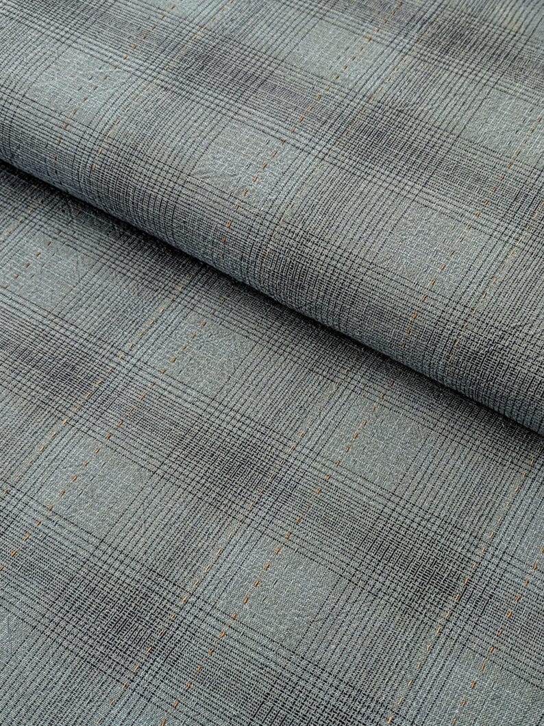 NEW MYD - Glen Check Plaid Cotton Japanese Yarn Dyed Fabric - Medium Blue 24-1-9-B