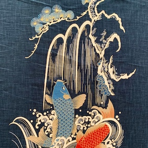 Japanese noren panel Koi Waterfall KP7290-97 blue