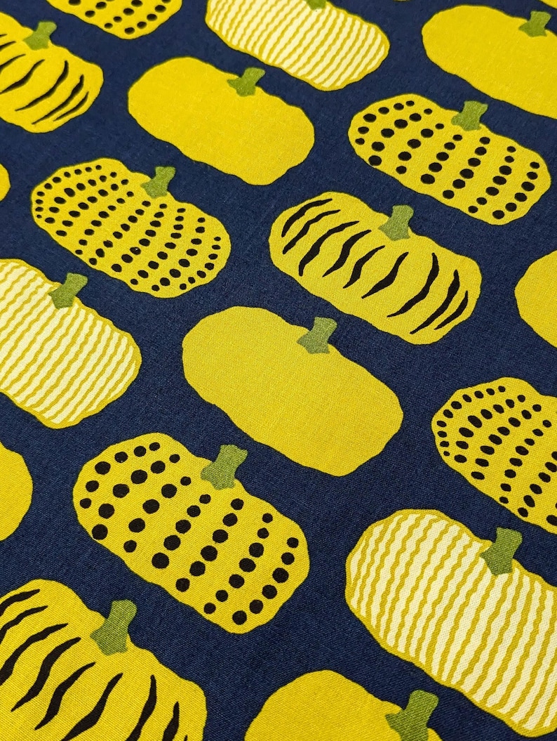Kabocha Pumpkins Japanese cotton Oxford fabric UP5910-D yellow & blue bild 1