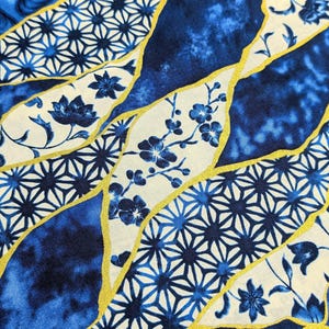 Senyo Patterned Golden Kintsugi Japanese cotton fabric SO-8600-2 A blue