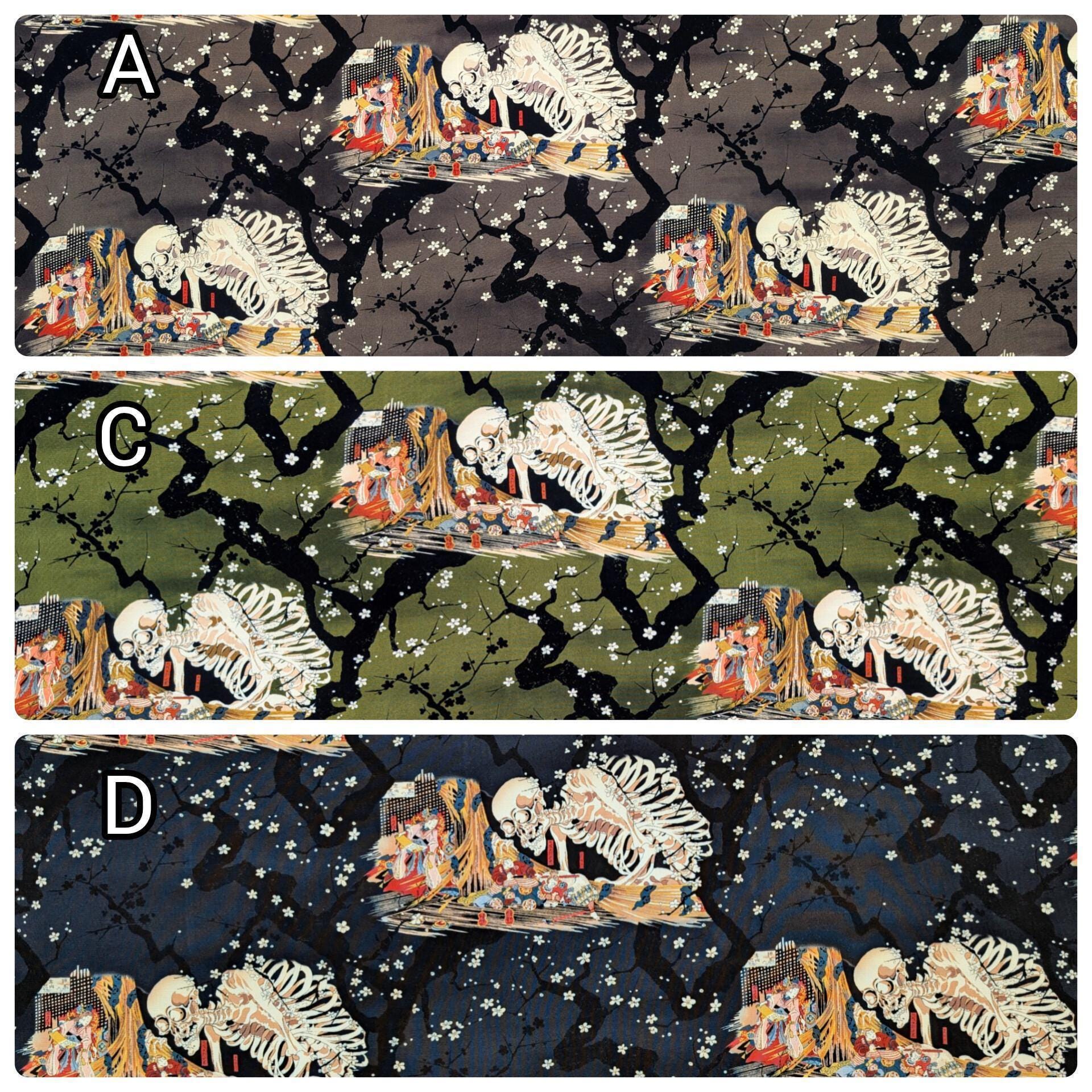 Gashadokuro Yōkai Japanese Rayon Fabric 5-WAGARA-IJ-2 D Blue