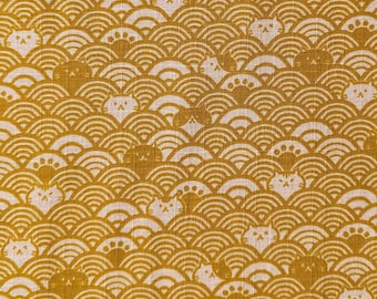 Waves with Cats Cosmo Japanese cotton dobby fabric AP41903-2B yellow