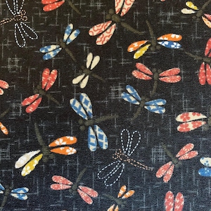 Patchwork Dragonflies Sevenberry  Japanese cotton fabric 83033-1-4 black