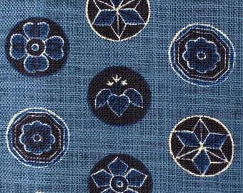 Sevenberry Vintage Crests Japanese cotton fabric 83047-1-2 medium blue