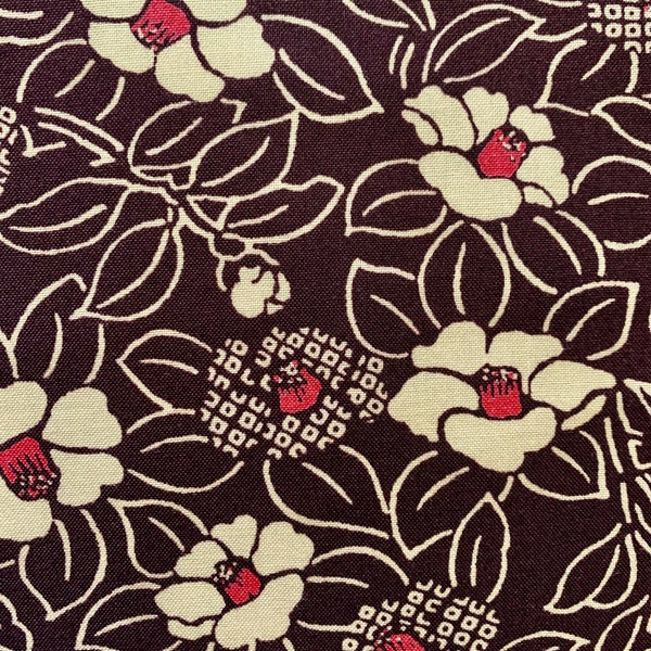 Blooming Camellias Japanese Cotton Fabric 3515-W-36D plum beige