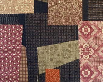 Morikiku Boro Patchwork in brown Japanese cotton dobby M-5010-1A print
