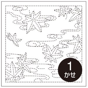 May include: A black and white line drawing of a Japanese style design with flowers, leaves, and clouds. The design is outlined with dashed lines. The text "1 かせ" is in the lower right corner of the image.