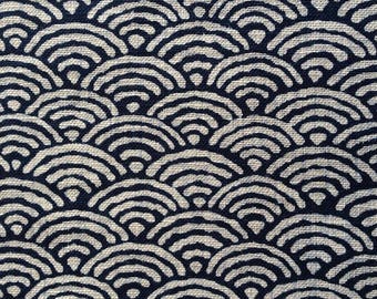 Sevenberry Ocean Waves Seigaiha Japanese cotton fabric 青海波 88223-4 navy blue beige