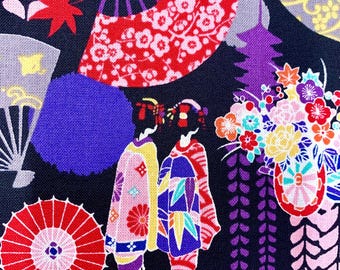OFERTA Cosmo Kyoto Maiko Geisha Tela de algodón japonés AP-25706-D negro