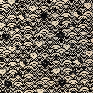 Waves with Cats Cosmo Japanese cotton dobby fabric AP41903-2D black