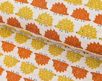 NEW Sevenberry - Trailing Hedgehogs Rustic Weave Cotton Japanese Fabric - Orange & Yellow 850491-1-1