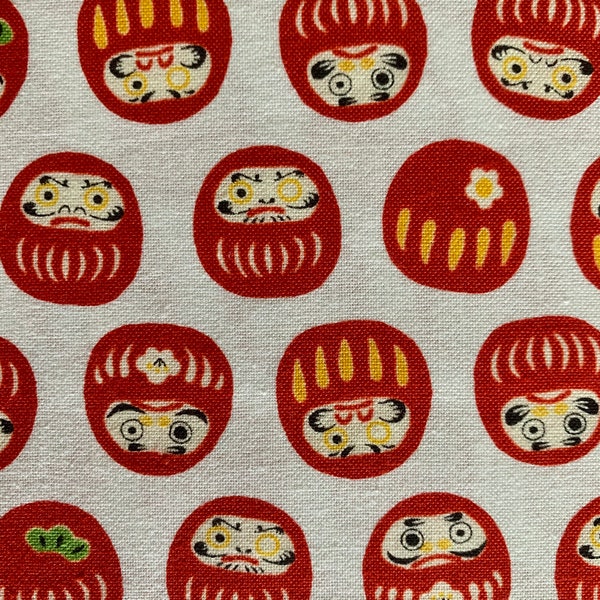 Cute Darumas Cosmo Japanese cotton fabric AP15805-2A white red