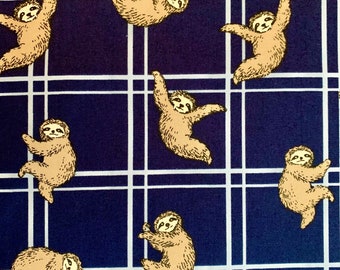 Grids and Sloths Sevenberry Japanese cotton fabric 850278-2-4 blue