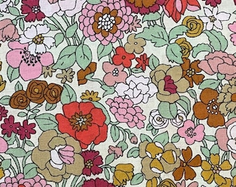 Bold Blooms cotton lawn fabric 17060-3B cream pink orange