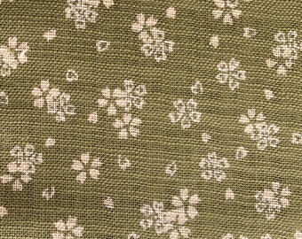 Sakura Cherry Blossoms Sevenberry Japanese homespun cotton fabric 88225-4-3 green beige