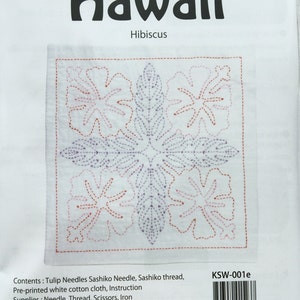 Tulip HAWAII &quot;Hibiscus&quot; Sashiko World sampler kit with cotton fabric, thread, and needle from Japan