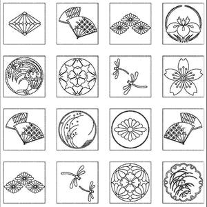 Sashiko panel Japanese Crest Blocks preprinted washout fabric HM-27