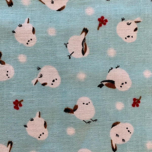 Snowy Birds Japanese double gauze cotton fabric AP15804-1D robins egg blue