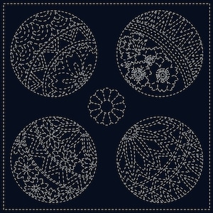 QH Textiles Echantillonneur sashiko en coton japonais Temari Sashiko Fukin BLEU MARINE #4