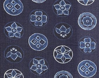 Sevenberry Vintage Crests Japanese cotton fabric 83047-1-1 navy blue