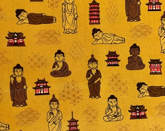 Buddha Temple Japanese cotton fabric N-2000-95B yellow saffron