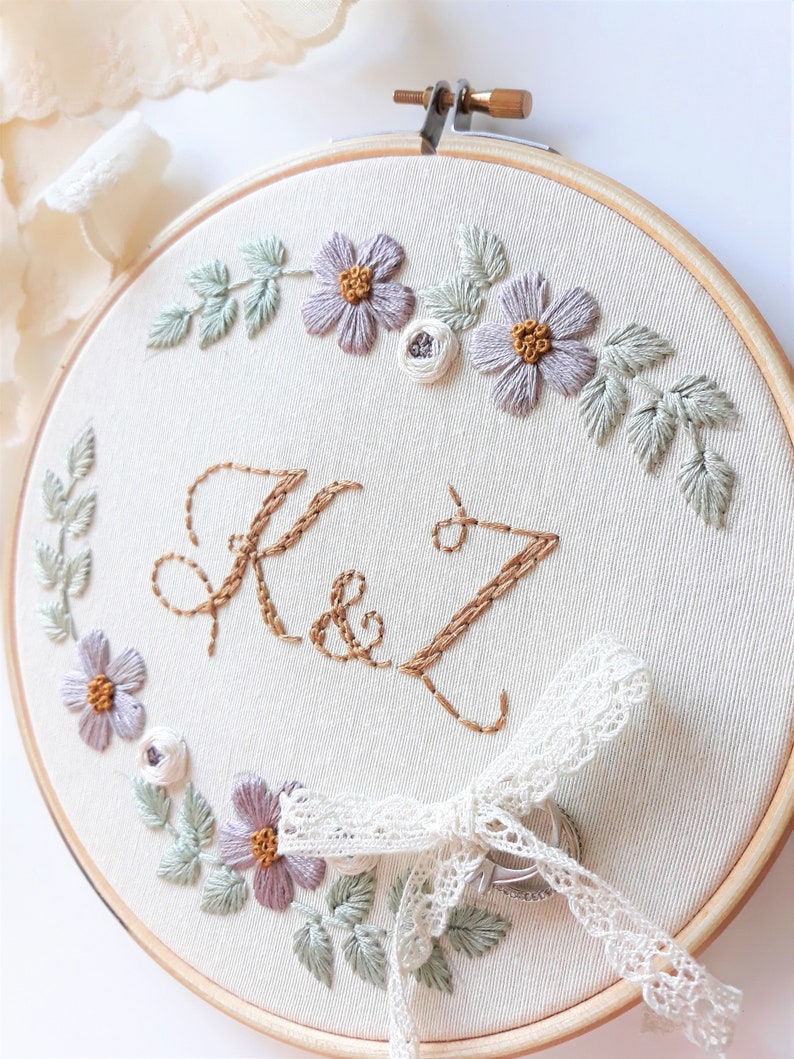 boho ring pillow suitable too for baby names Customizable monograms embroidery hoop for weddings personalized gift