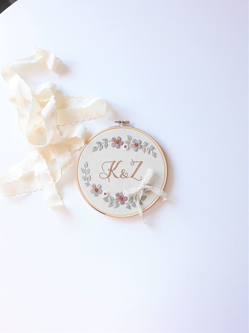 boho ring pillow suitable too for baby names Customizable monograms embroidery hoop for weddings personalized gift