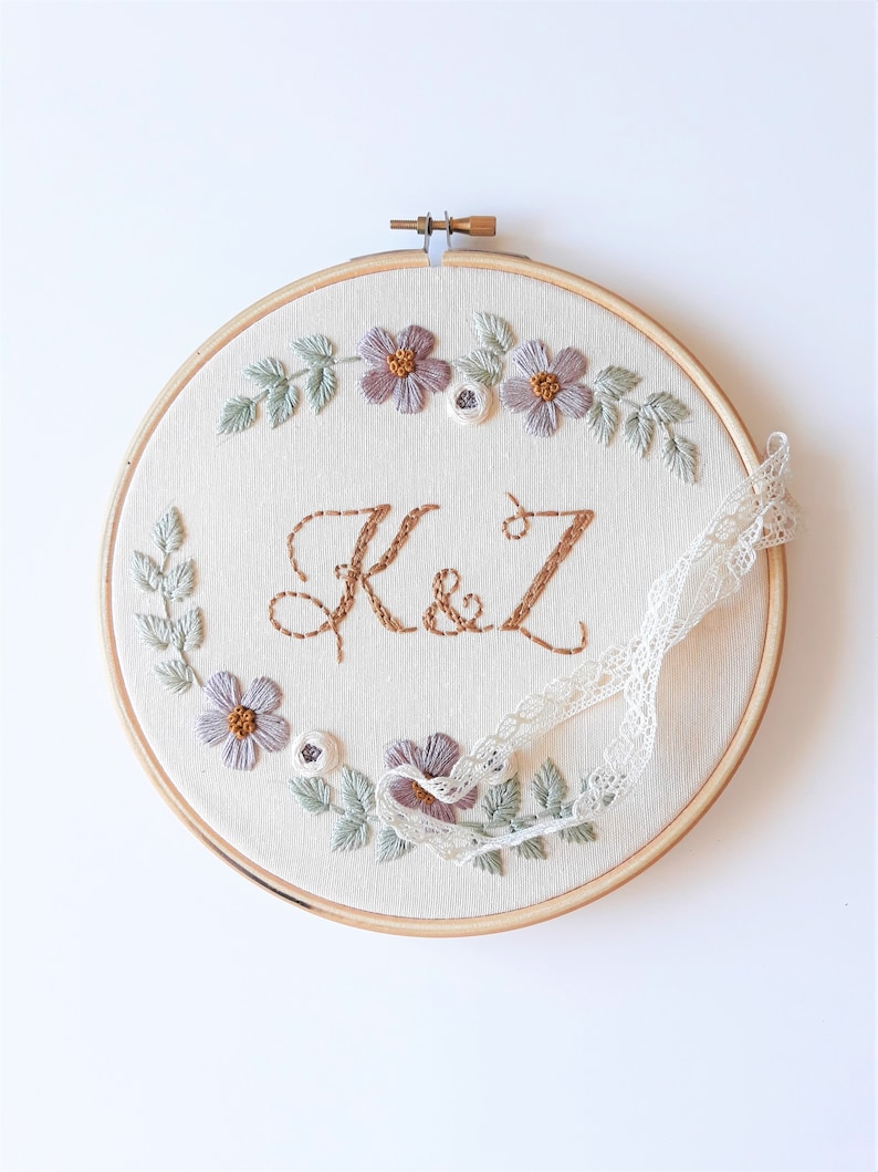 boho ring pillow suitable too for baby names Customizable monograms embroidery hoop for weddings personalized gift
