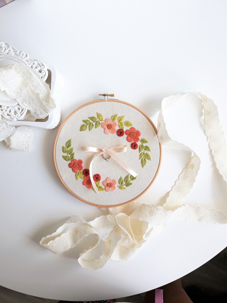floral embroidered flowers Customizable embroidery art for making a ring bearer or a personalized gift