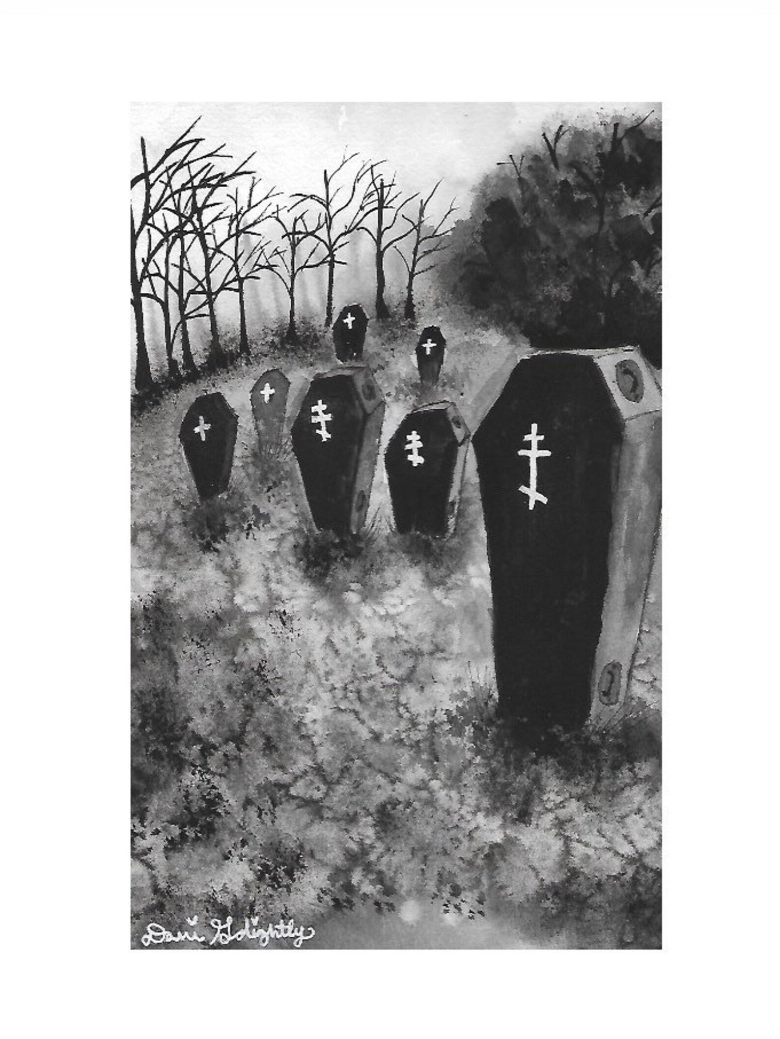 Creepy Coffins Original Art Print. Halloween art. Spooky art. Etsy 日本