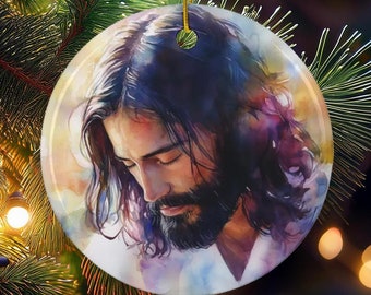 JESUS CHRISTMAS ORNAMENT Ceramic Jesus Christ Christmas Tree Ornament Jesus Portrait Christian Gift for Christmas Jesus Xmas Ornaments