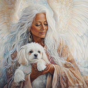 GUARDIAN ANGEL of DOGS Canvas Print Gift for Animal Lovers Pet Memorial Art Angel Art