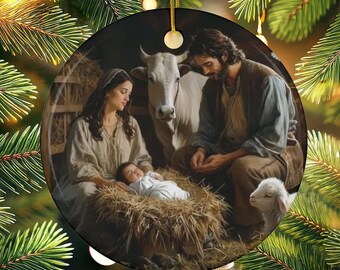 NATIVITY CHRISTMAS ORNAMENT Ceramic Birth of Baby Jesus Christmas Tree Ornament Jesus Christmas Gift for Christmas Jesus Art Xmas Ornaments