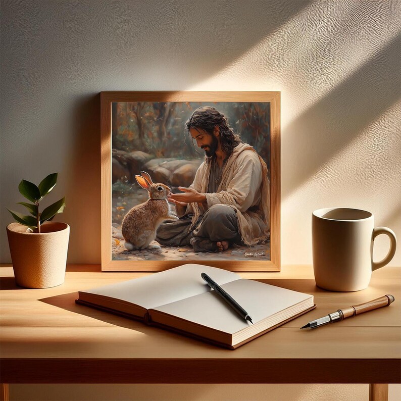 JESUS & BUNNY CANVAS Print Christ Painting Jesus With Bunny Christian ...