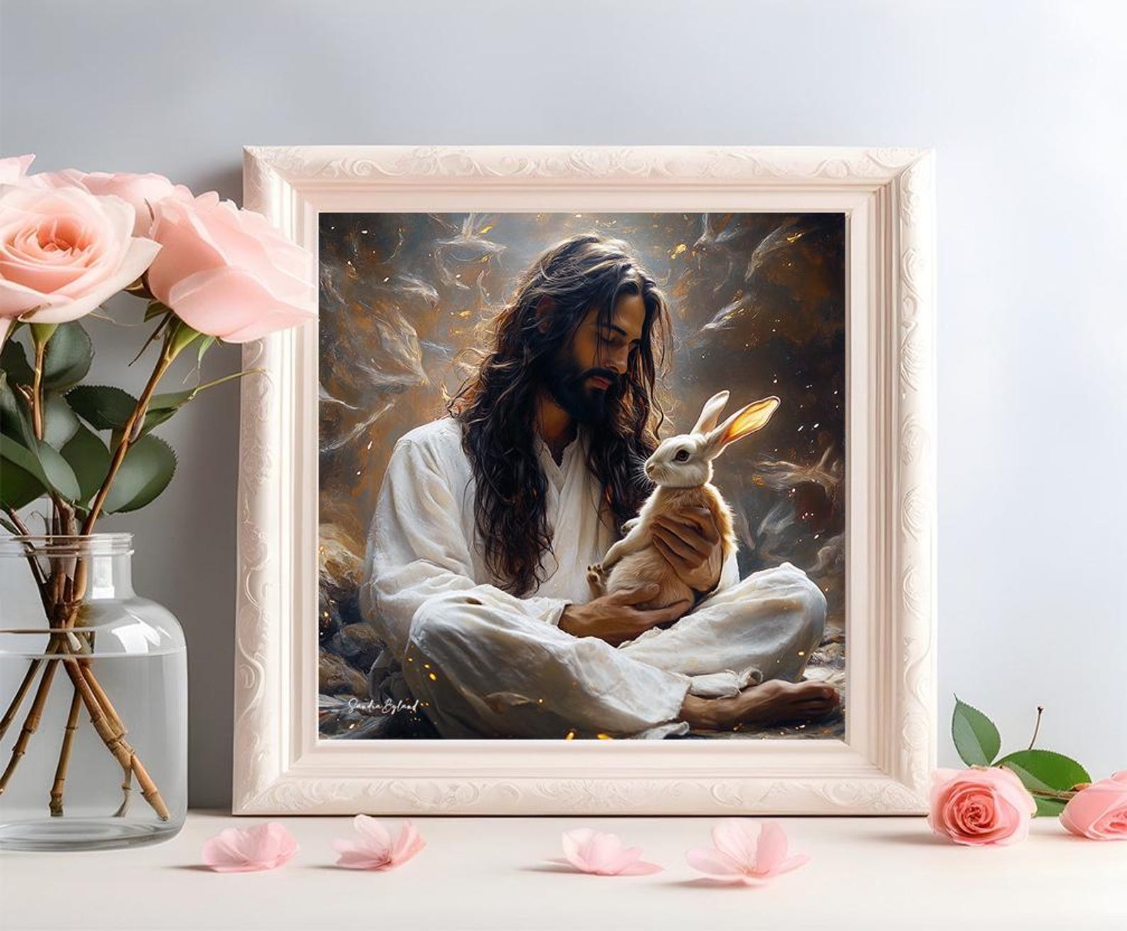 JESUS AND RABBIT Canvas Print Jesus Blessing a Rabbit Art Christian ...