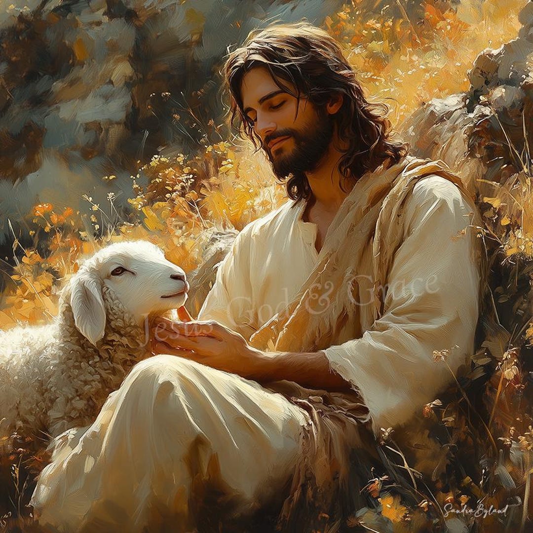 JESUS BLESSES His SHEEP Canvas Print Jesus With Lamb Art Christian Wall ...